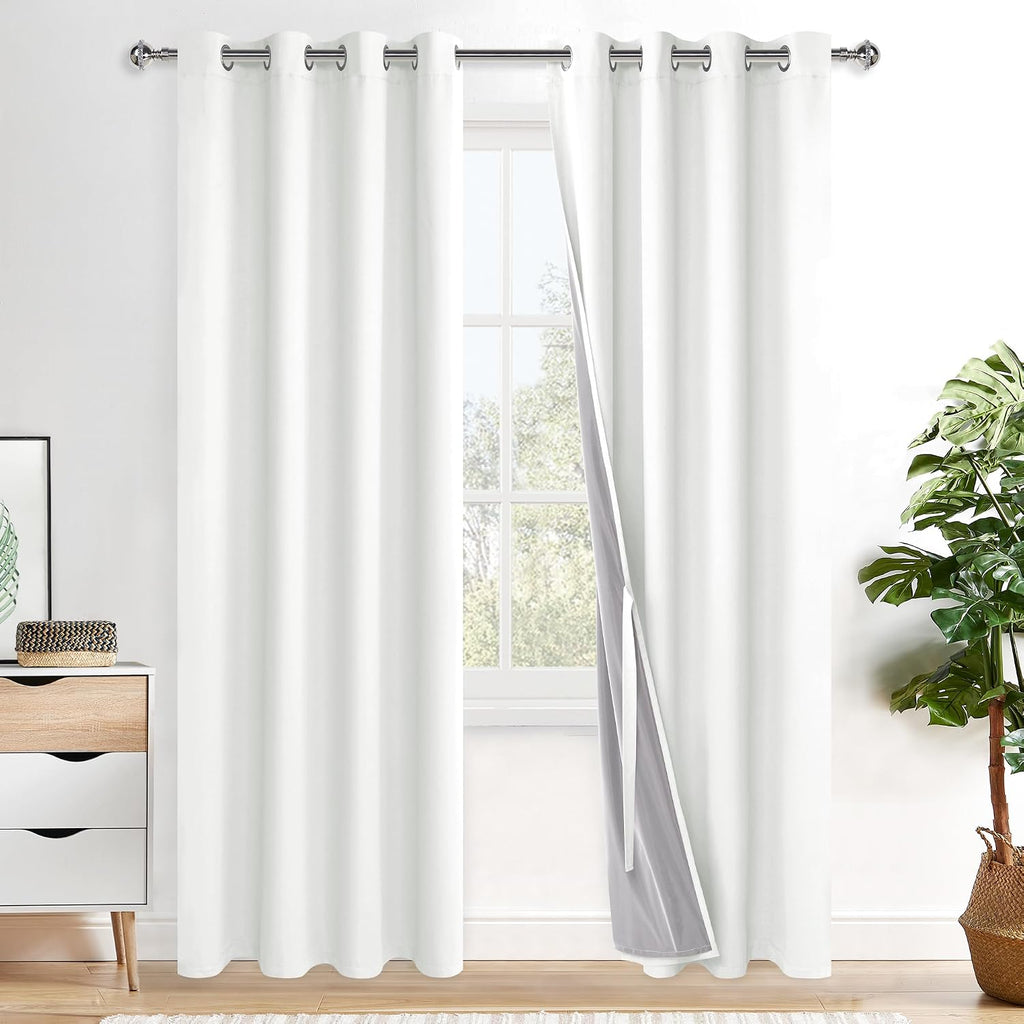 Xwzo 100% Blackout Window Curtains 84 Inches Long- Thermal Insulated Black Liner Grommet Window Treatment Sewn with Tiebacks for Bedroom/Li…