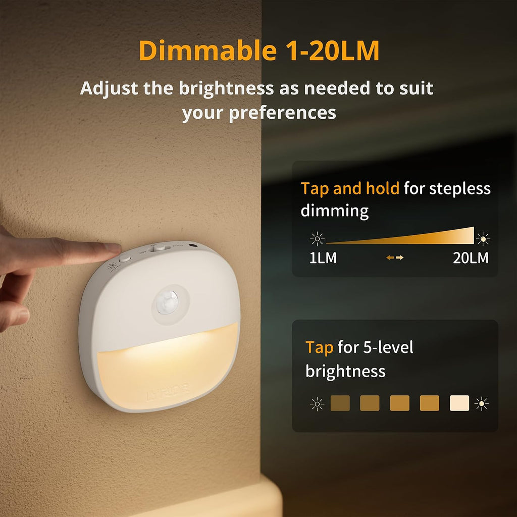 Lyridz Rechargeable Night Light, Motion Sensor Battery Nightlight, Mini Stick-on LED Closet Light, 1-20LM Dimmable Brightness for…