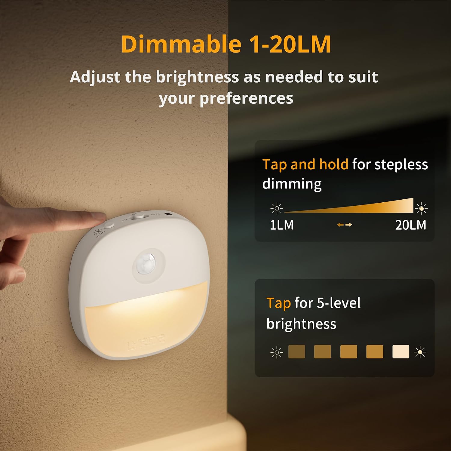 Lyridz Rechargeable Night Light, Motion Sensor Battery Nightlight, Mini Stick-on LED Closet Light, 1-20LM Dimmable Brightness for…