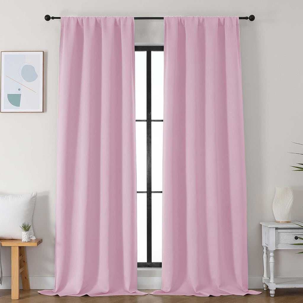 Simplebrand Ava Pink Blackout Curtains for Bedroom 96 Inches Long 2 Panels, Solid Thermal Insulated, Energy Saving Nursery Window Treatment…
