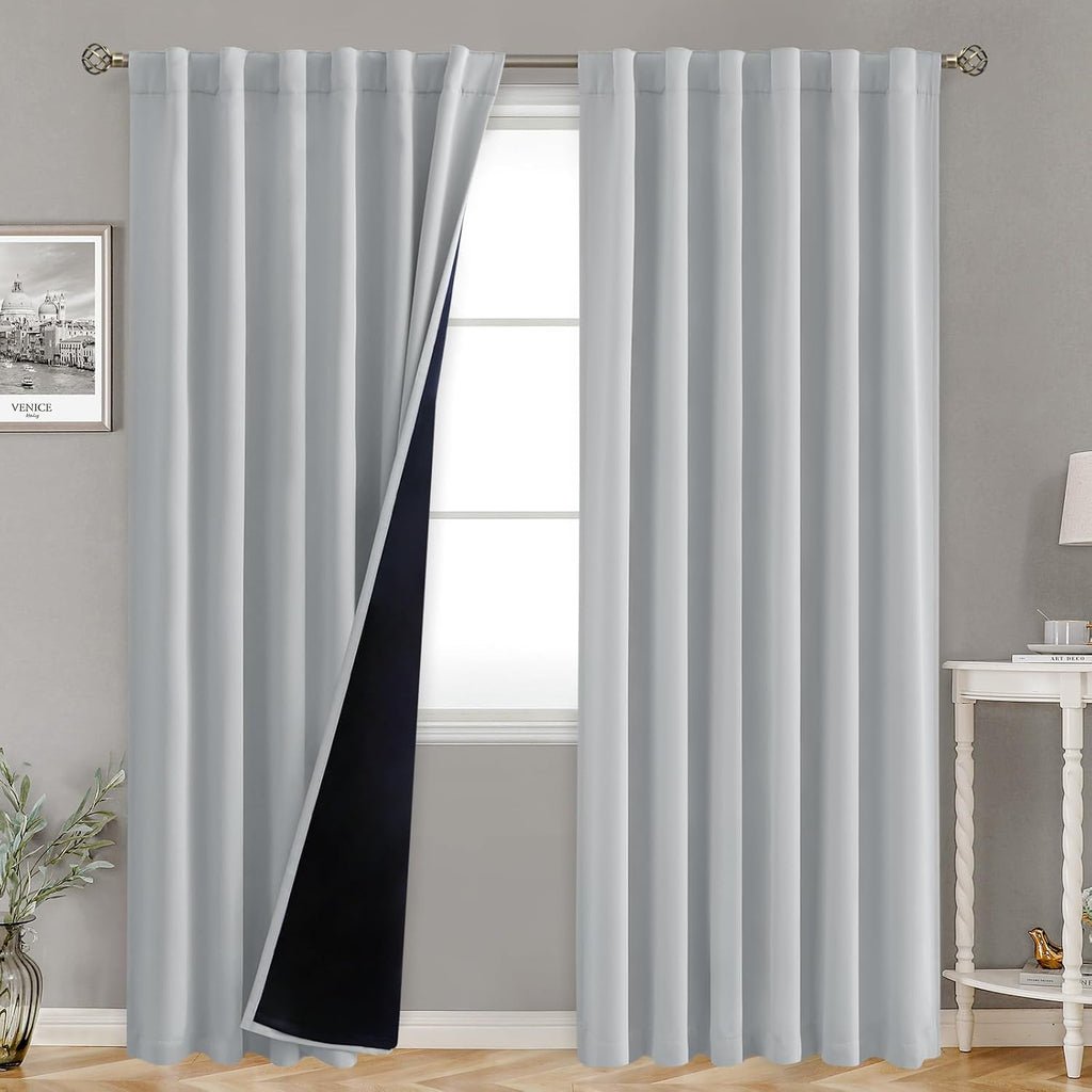 BGment 100% Blackout 80 Inch Curtains with Thermal Insulation Liner, 52 x 80 Inch Rod Pocket and Back Tab Double Layer Room Darkening…