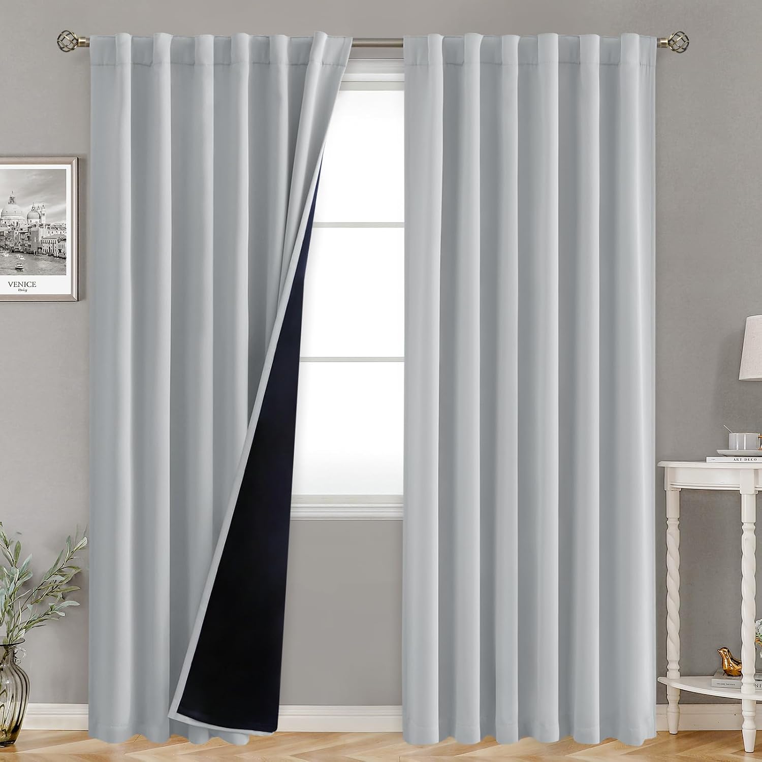 BGment 100% Blackout 80 Inch Curtains with Thermal Insulation Liner, 52 x 80 Inch Rod Pocket and Back Tab Double Layer Room Darkening…