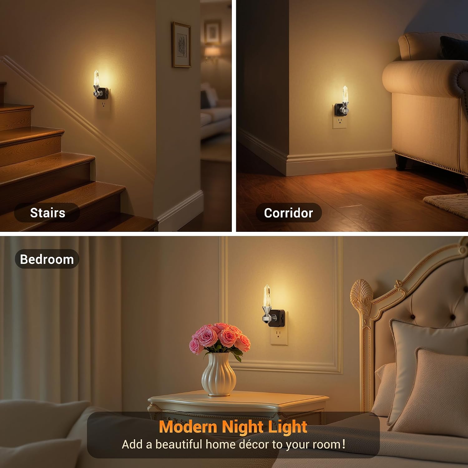 JandCase Healing Crystals LED Night Light Plug into Wall, Dimmable Night Lights witih Clear Quartz Tower, Dusk to Dawn Sensor Nightlights…