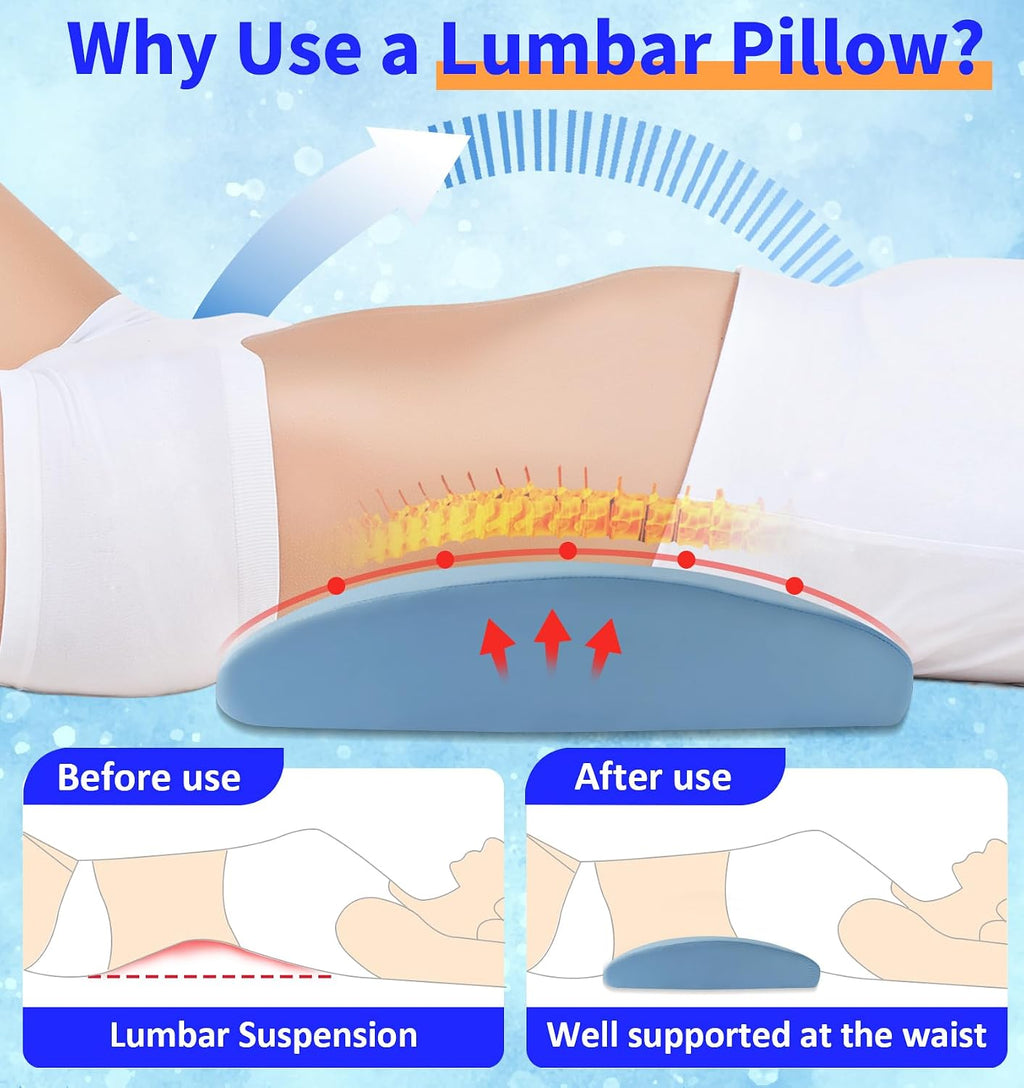 VamorryDirect Lumbar Support Pillow for Bed Relief Back Pain: Lower Back Pillow for Sleeping - Memory Foam Waist Pillow - Cooling Back Bols…