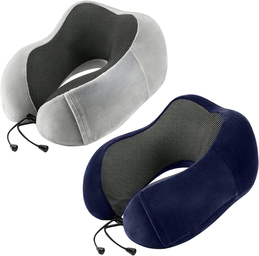 Urnexttour Travel Pillow for Airplane-2 Pack Memory Foam Neck Pillows, Soft Support Travel Essentials for Travelling, Sleeping Rest, Car, T…
