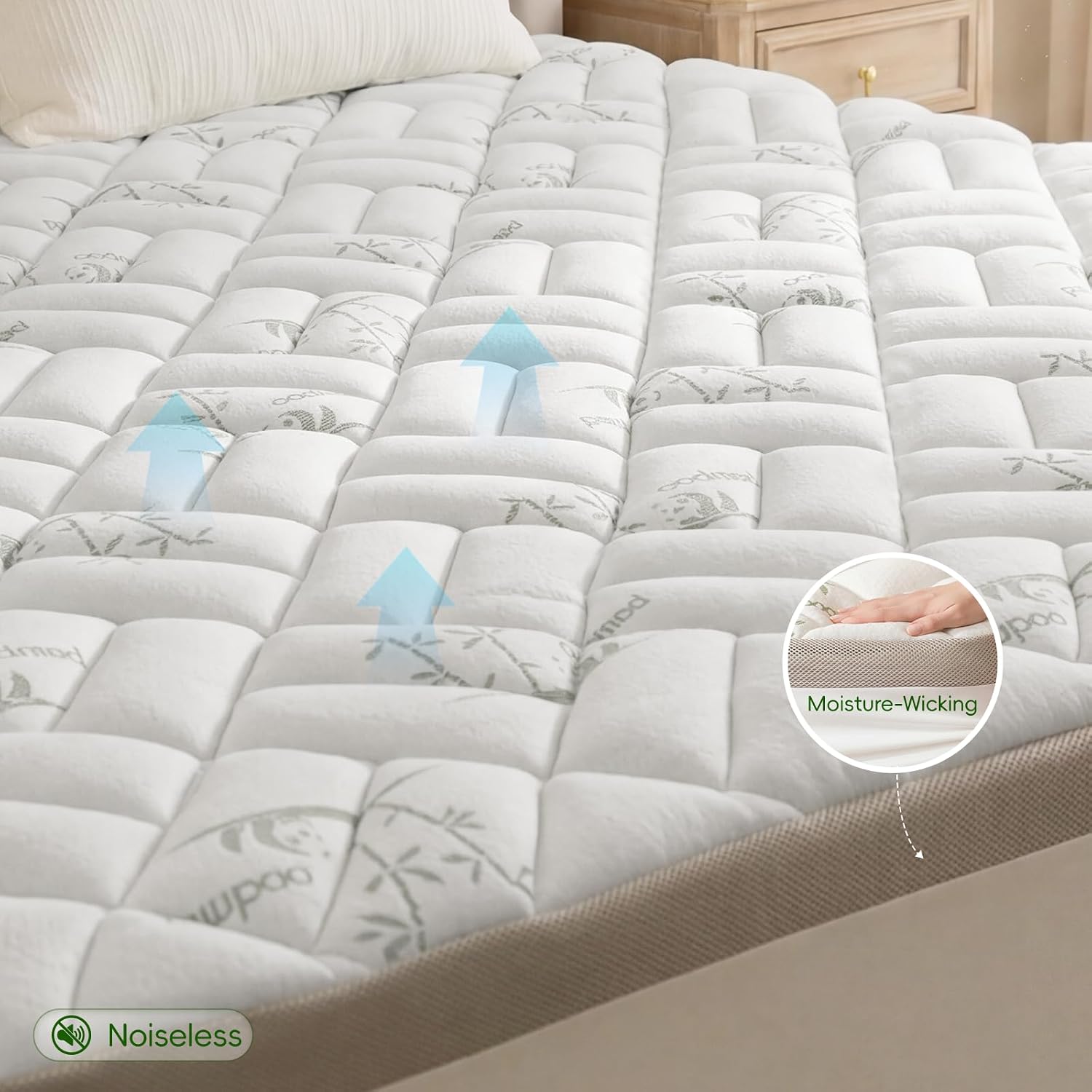 NEWDECO NEWDECO Twin Size Mattress Topper Cooling Viscose Made from Bamboo Thick Support Pillow Top Mattress Pad for Back Soft Breat…