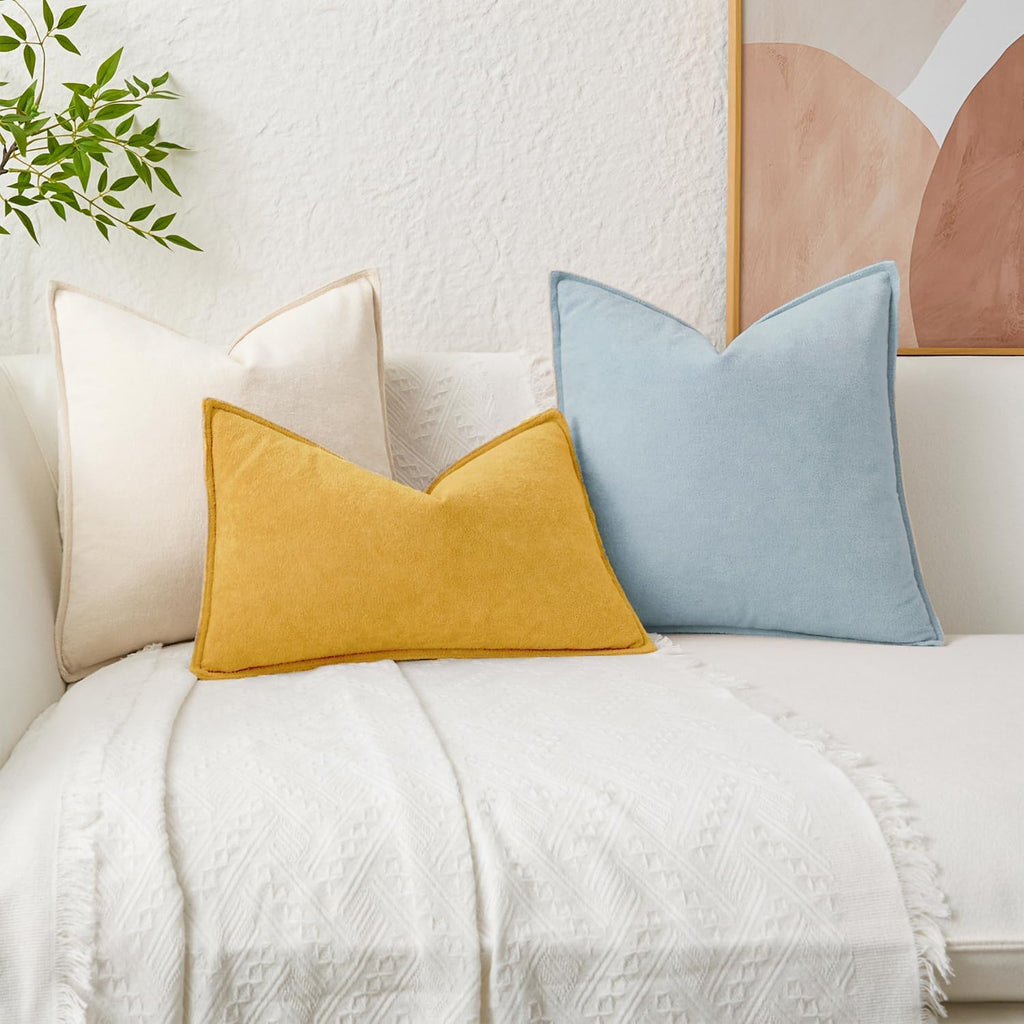 KevinTextile Kevin Textile Waterproof Decorative Pillow Covers Yellow 18x18 Inch Pack of 2 Soft Boucle Textured Throw Pillowcases Elegant A…