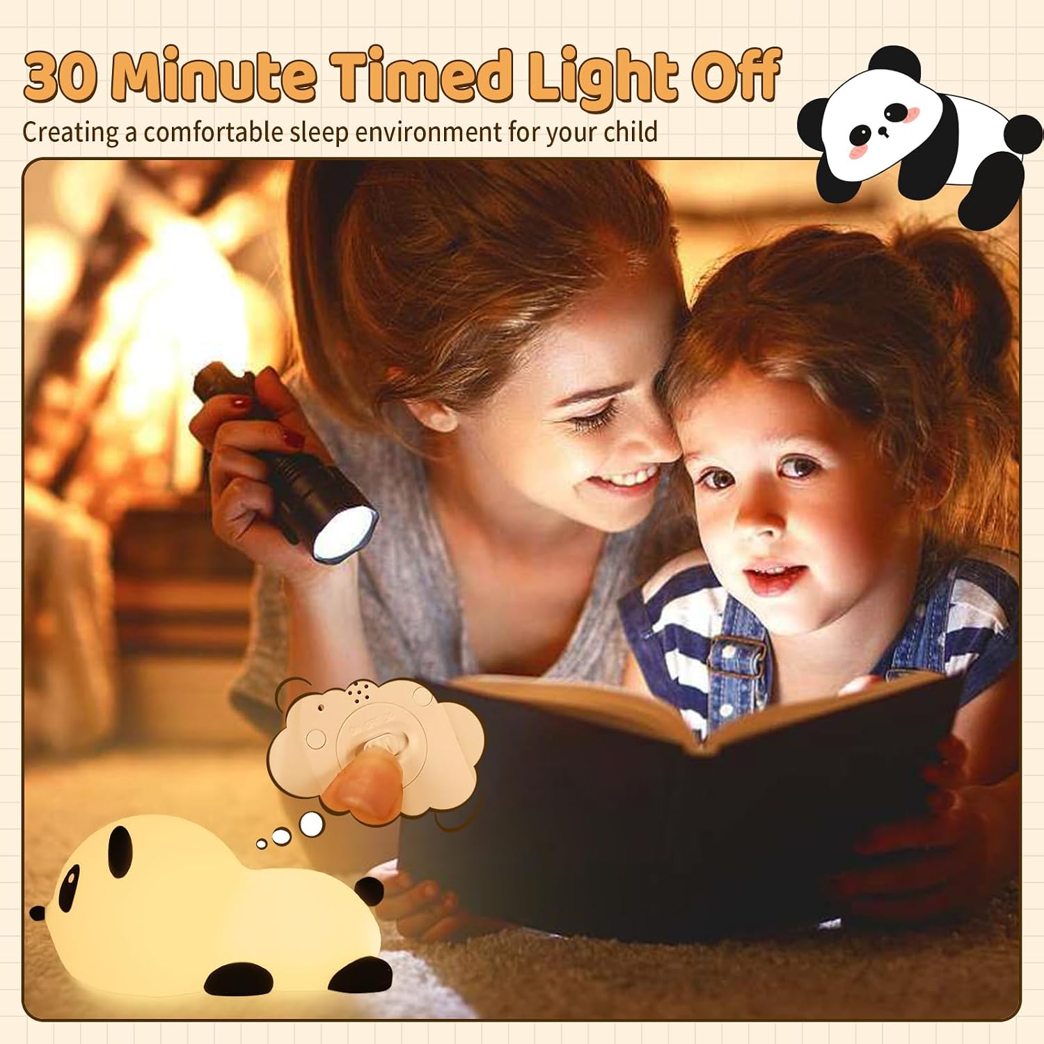 Saluoke Panda Night Light for Kids: Squishy Silicone Animal Light,7 Soft Colors, Tap Control, Rechargeable, Sleep Timer, Battery Baby Nightligh…
