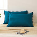 Moveover Move Over Teal Pom Poms Pillow Cases, Boho Pillowcases Set of 2, 100% Soft Washed Microfiber, Teal Blue Pillow Shams King, 2 Pack…