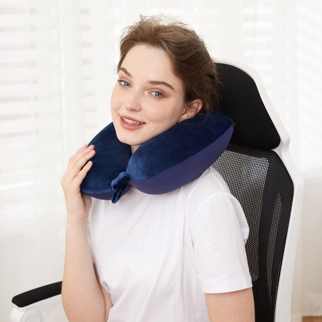 TALLGO Travel Pillow, Best Memory Foam Neck Pillow Head Support Soft Pillow for Sleeping Rest, Airplane Car & Home Use (Dark blue1)