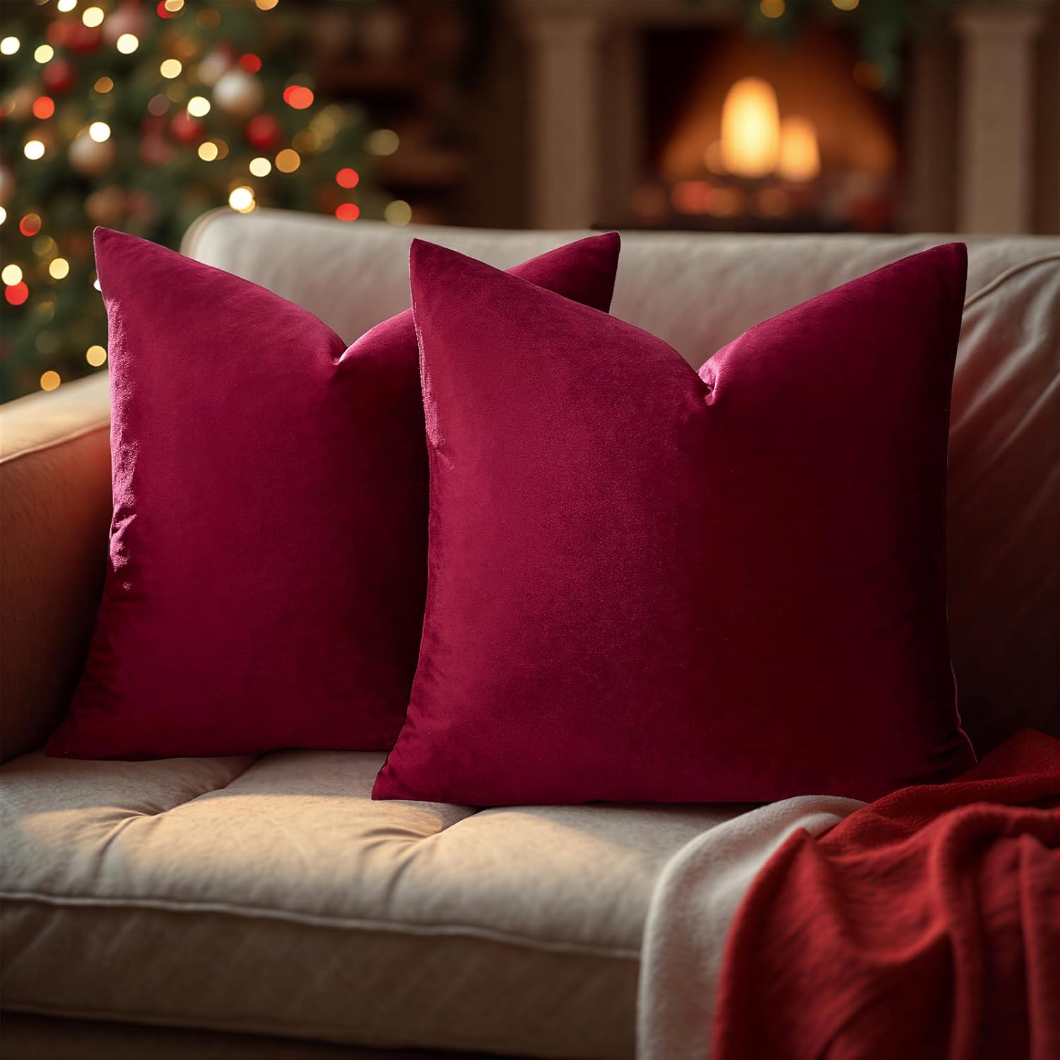 GIGIZAZAFocusingonhomedecoration GIGIZAZA Burgundy Pillow Covers 24x24: Pack of 2 Throw Pillows Soft Solid Covers - Velvet Decorative Couch…