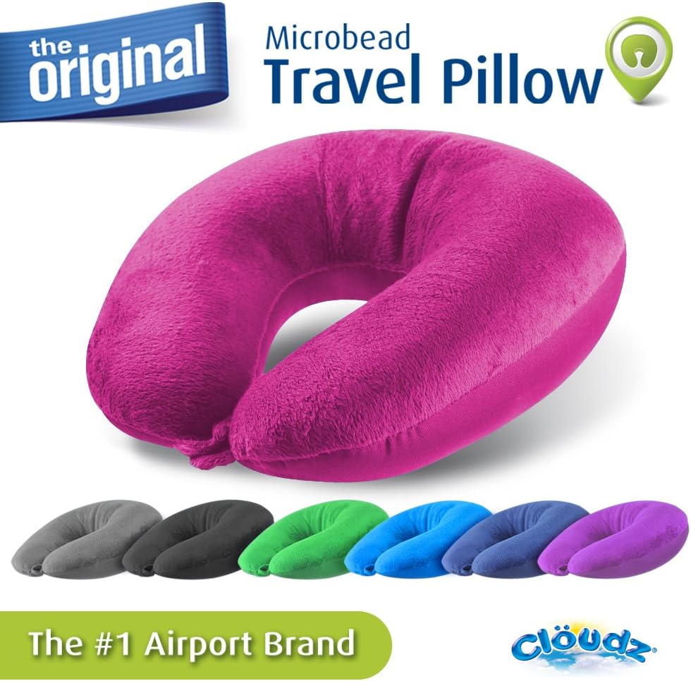 Cloudz Dual Comfort Microbead Airplane Travel Neck Pillow. Soft Cozy Plush Fabric on One Side, Cool Relaxing Spandex on The Other!…