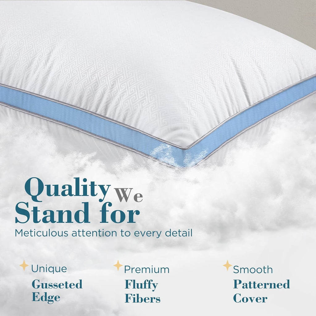 viewstar Bed Pillows Queen Size Set of 2, Firm Support Down Alternative Gusseted Pillows for Side, Back, or Stomach Sleepers, Light Blue