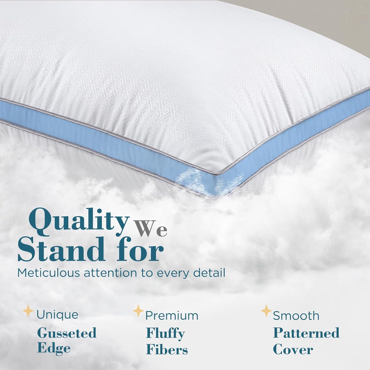 viewstar Bed Pillows Queen Size Set of 2, Firm Support Down Alternative Gusseted Pillows for Side, Back, or Stomach Sleepers, Light Blue