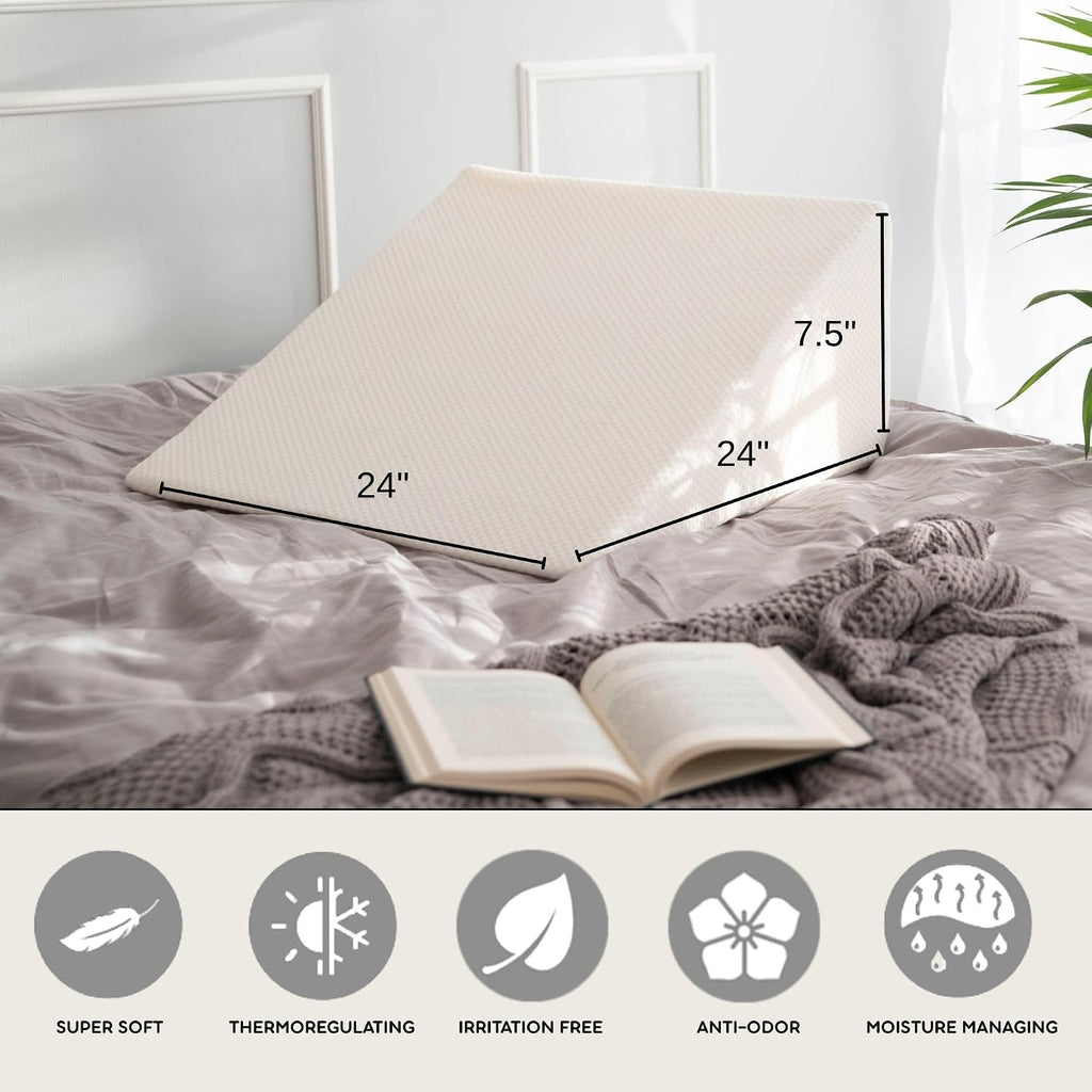 PLANETOFBAMBOO Bamboo Viscose Top Layer Wedge Pillow Case Cover, Moisture-Wicking, Cooling and Breathable Wedge Pillow Cover with Zipper…