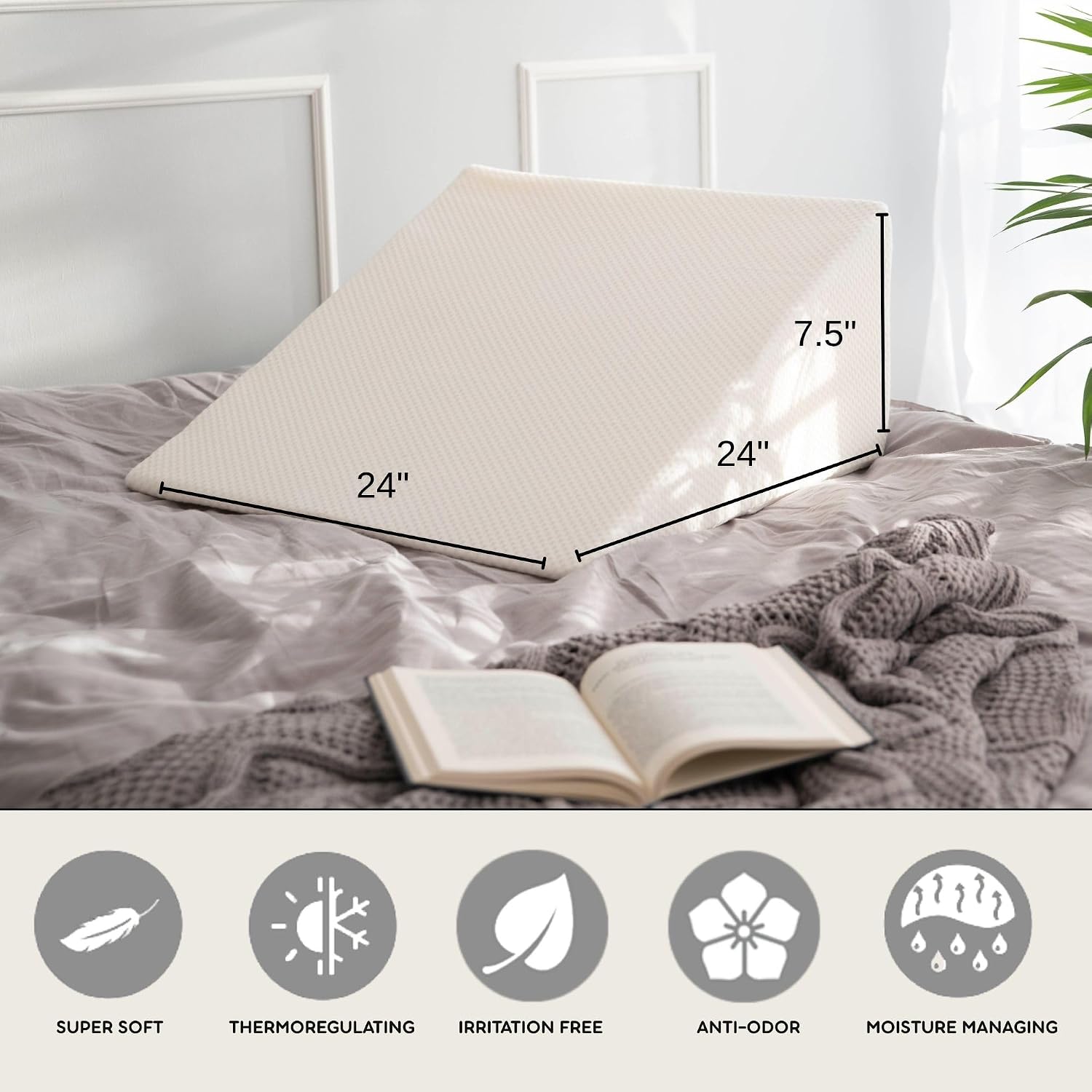 PLANETOFBAMBOO Bamboo Viscose Top Layer Wedge Pillow Case Cover, Moisture-Wicking, Cooling and Breathable Wedge Pillow Cover with Zipper…