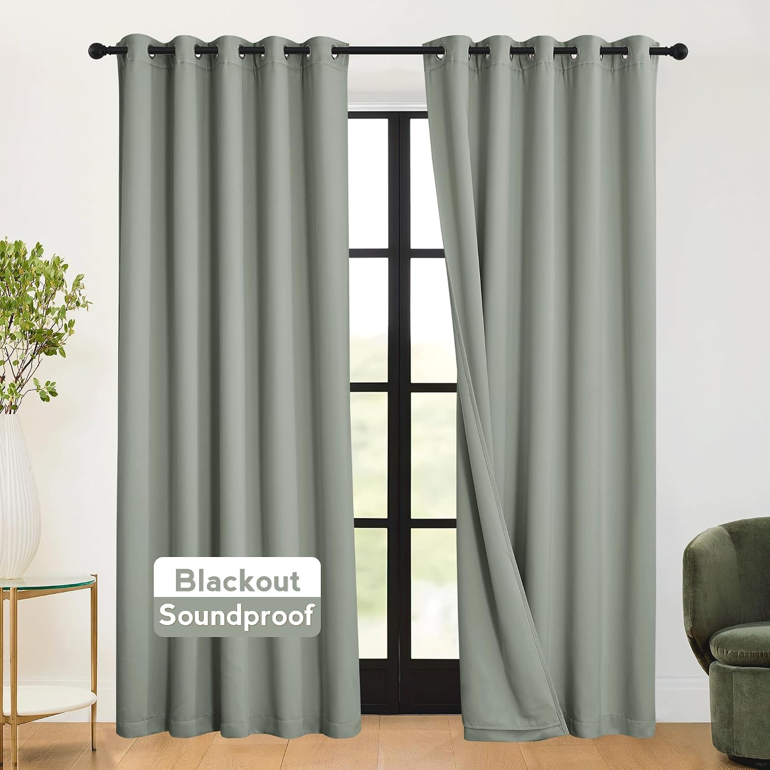 Rybhome RYB HOME 3-in-1 Soundproof - Blackout - Thermal Insulation Living Room Divider Curtains, Large Bay Window Curtains for Bedroom Thea…