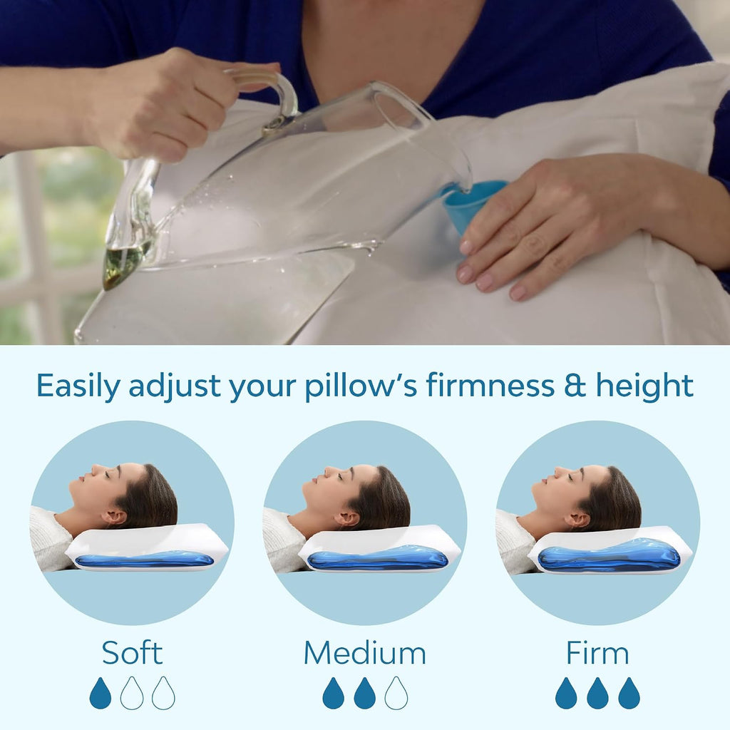 TheWaterPillowbyMediflow Mediflow Cooling Gel Memory Foam Water Pillow - Adjustable Pillow for Neck, Pillow for Side, Back, and Stomach Sl…