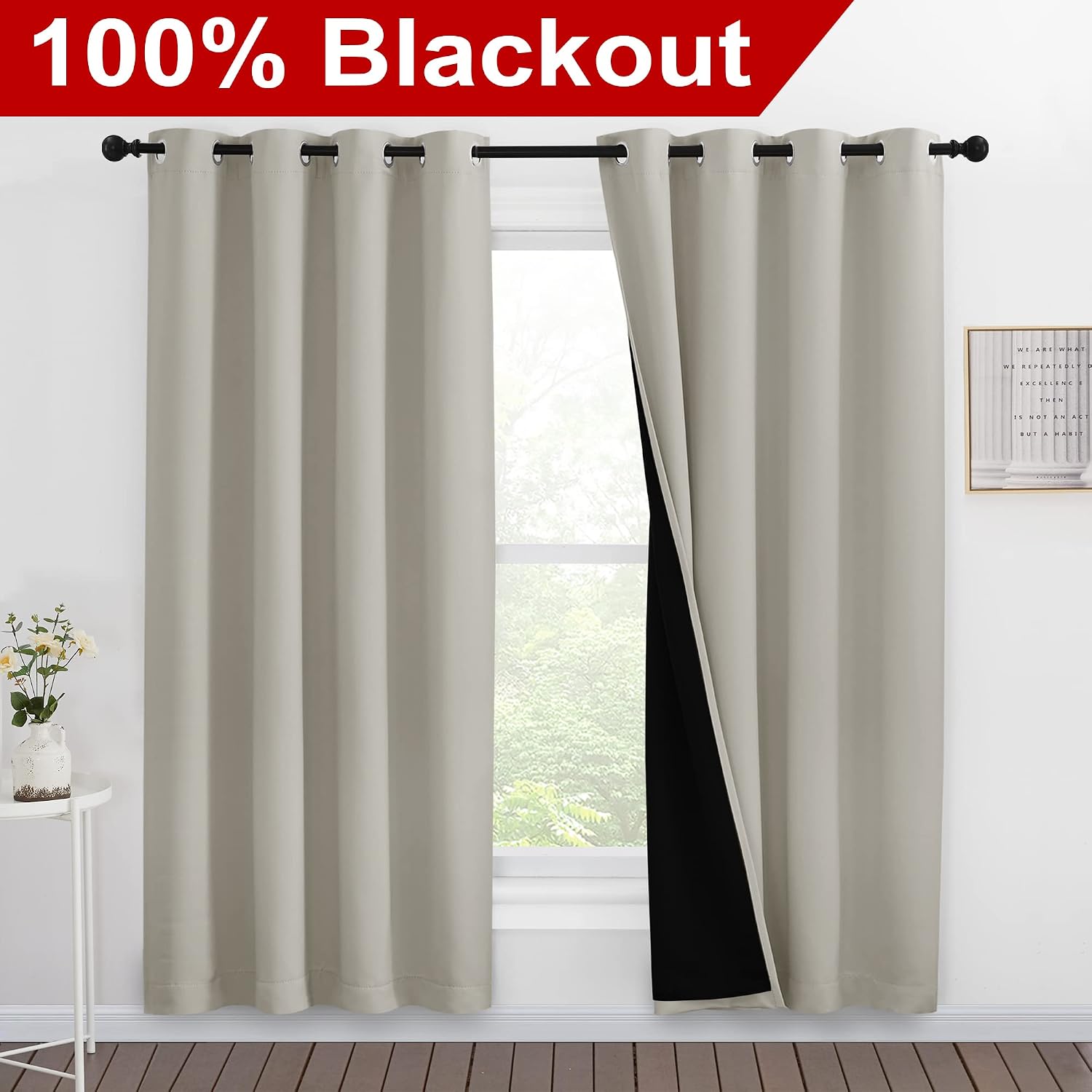 Nicetown 100% Blackout Window Curtain Panels, Full Light Blocking Drapes with Black Liner for Nursery, 78-inch Drop Thermal Insulated Drape…