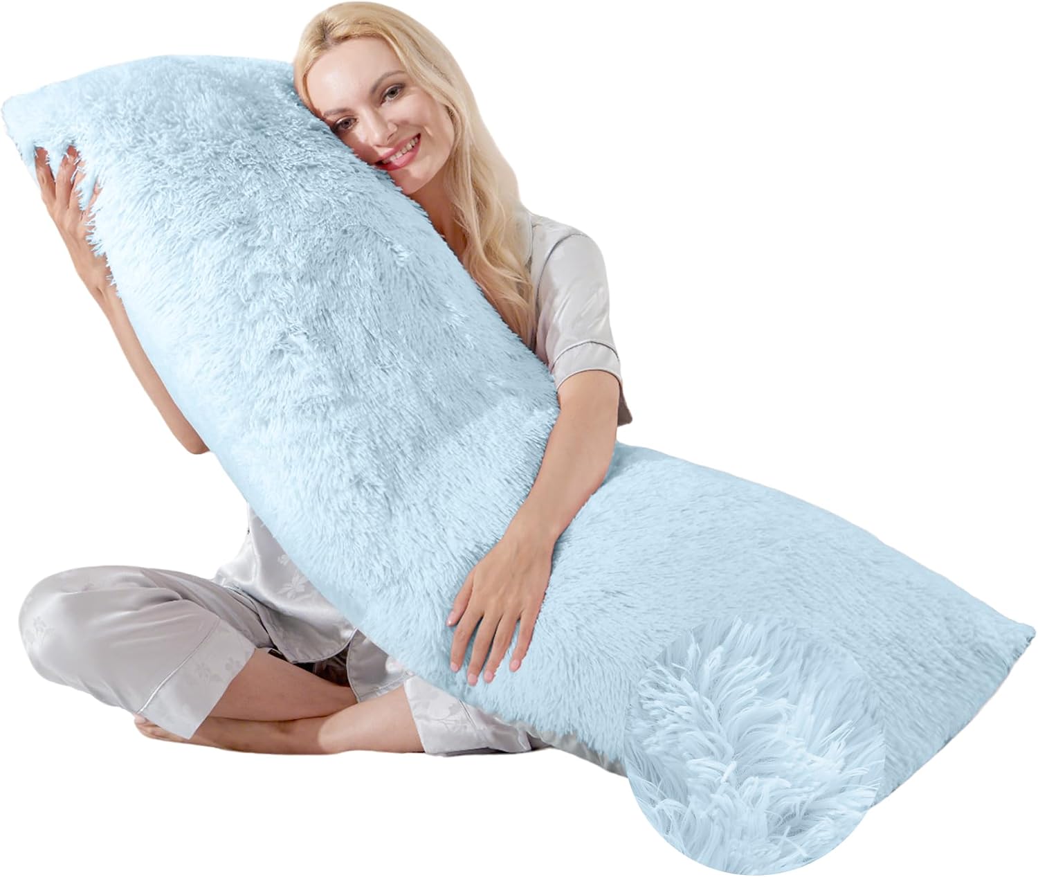 Wsofrlac Thin Neck Pillow for loft Bed 20x54 Adjustable Back Decorative Pillows for Bed Blue Snuggle Pillows for Adults with Large Body Pil…