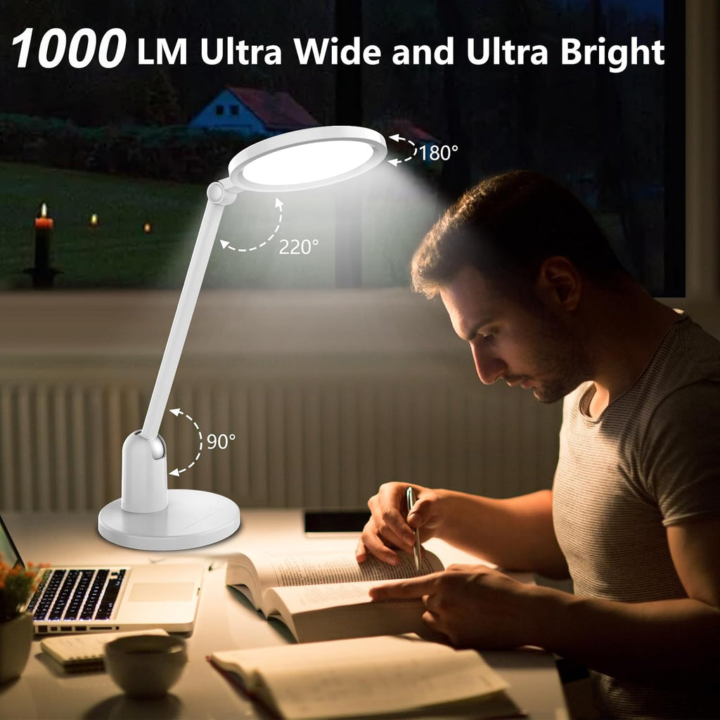 Kitloo Desk Lamps for Home Office with Stable Base, 1000LM Ultra Bright Eye-Caring Desk Light, 3000K-6000K Dimmable Table Lamp with…