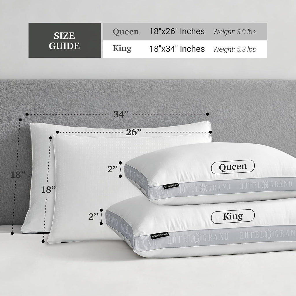 HotelGrand Hotel Grand Bed Pillows Queen Size Set of 2, 500 Thread Count Cotton Cover, Down Alternative Hotel Pillow for Side, Back, or Sto…