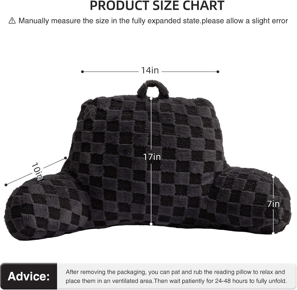 Aimuan Checkered Reading Pillow Bed Rest Wedge Backrest Checkerboard Pillow with Arms Back Support for Sitting Up in Bed Cushion Incline…