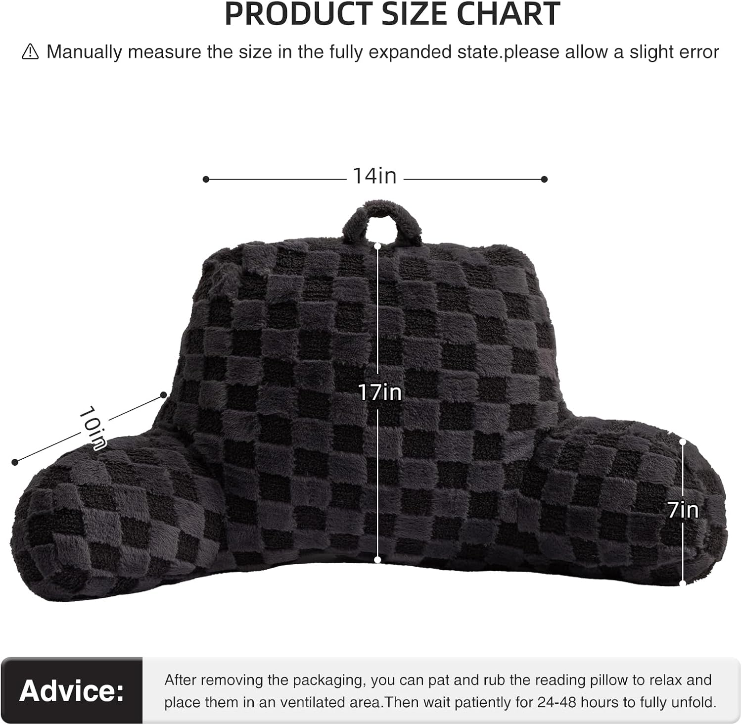 Aimuan Checkered Reading Pillow Bed Rest Wedge Backrest Checkerboard Pillow with Arms Back Support for Sitting Up in Bed Cushion Incline…