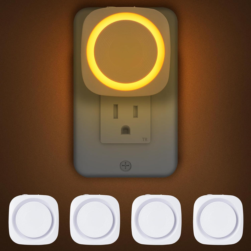 Amber Night Lights Plug into Wall, 4 Packs Dimmable Night Light with Dust to Dawn Sensor, Automatically Turn on and Off, Gentle Glow…