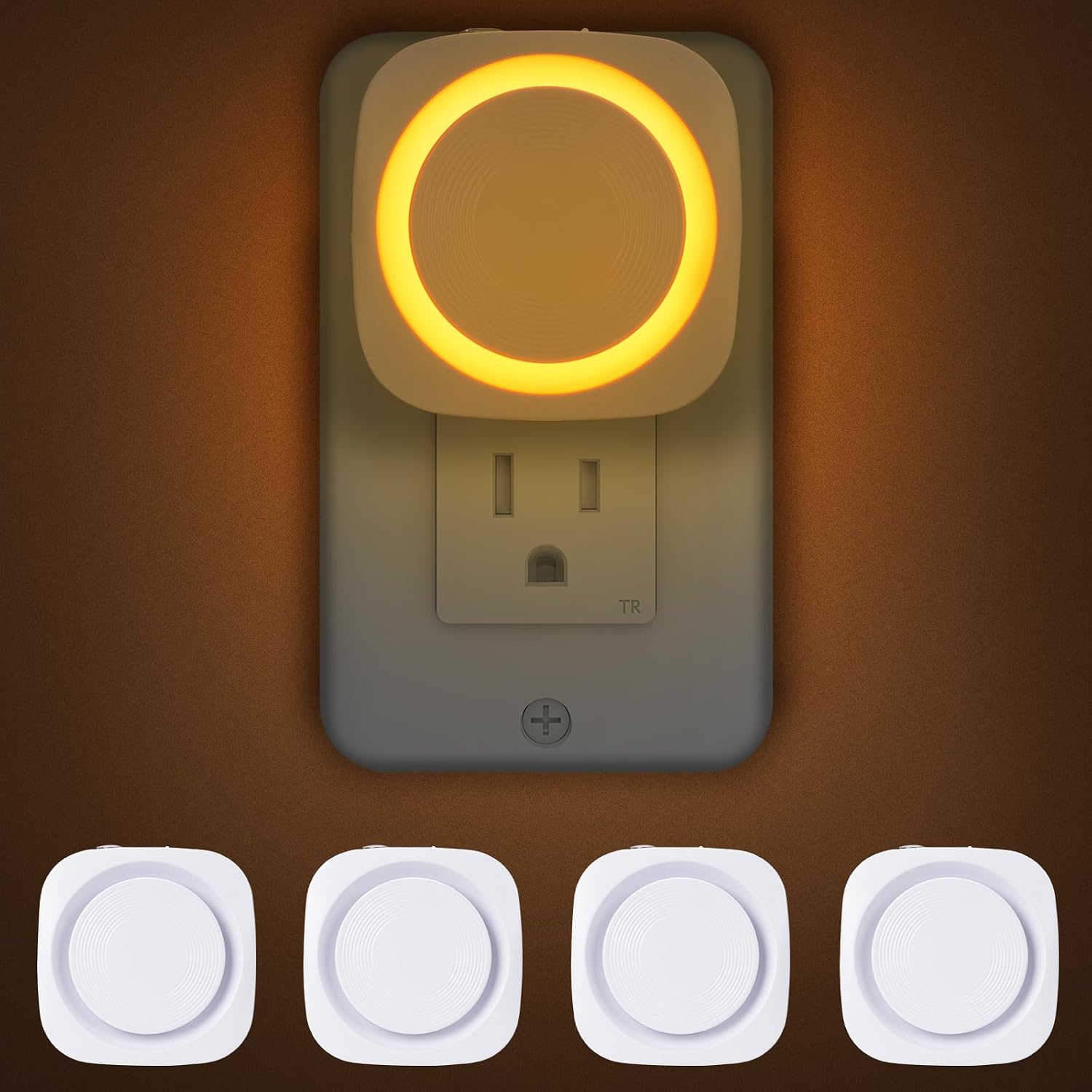 Amber Night Lights Plug into Wall, 4 Packs Dimmable Night Light with Dust to Dawn Sensor, Automatically Turn on and Off, Gentle Glow…
