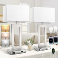 22’’ Touch Control Table Lamps Set of 2, 3 Color Temperatures Bedroom Bedside Lamps, Modern Silver Dimmable Lamps with USB Ports & AC…