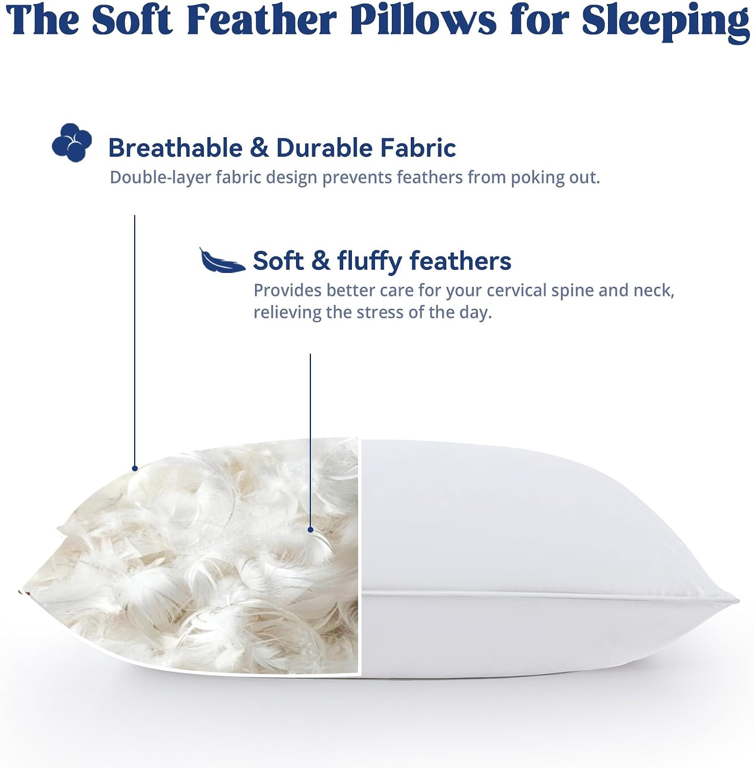 Puredown ® Goose Feather Down Pillows King Size Set of 2, Fluffy Luxury Hotel Collection Bed Pillow for Back, Stomach or Side Sleeper cotto…