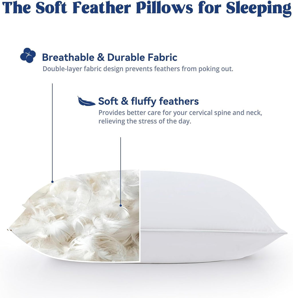 Puredown ® Goose Feather Down Pillows Queen Size Set of 2, Fluffy Luxury Hotel Collection Bed Pillow for Back, Stomach or Side Sleeper cott…