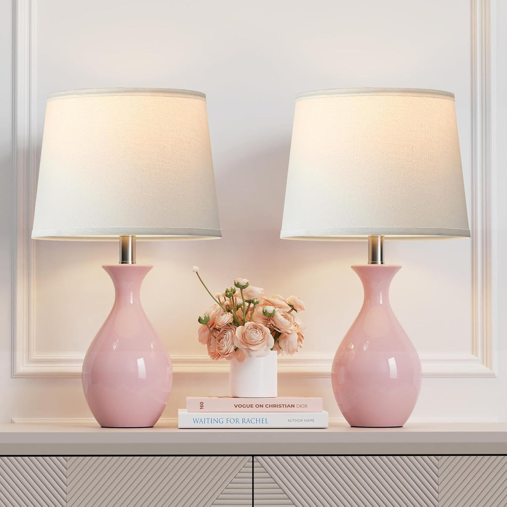 PARTPHONER Table Lamp Set of 2, Modern Ceramic Bedside Lamps for Night Stands, Classic Small Lamp Nightstand Lamp for Bedroom Living Room…