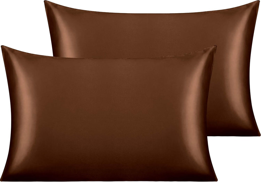 Ntbay 2 Pack Satin Queen Pillowcases for Hair and Skin, Luxurious and Silky Pillow Cases with Envelope Closure, 20x30 Inches, Brown 2 Pack…