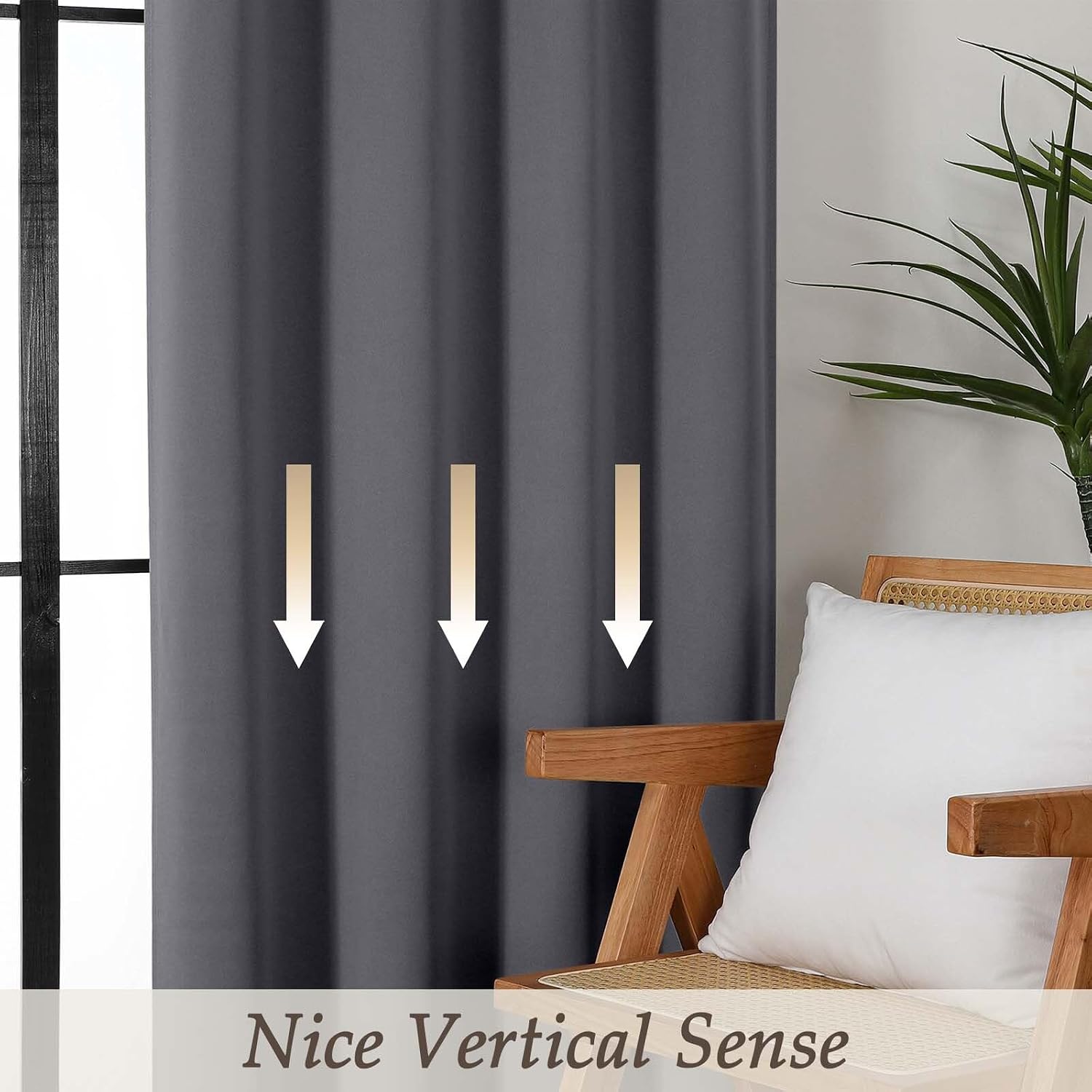 Gwine Charcoal Grey Blackout Curtains for Bedroom 90 inches Long 2 Panels Set, Solid Noise Reducing Thermal Insulated Blackout Curtains…