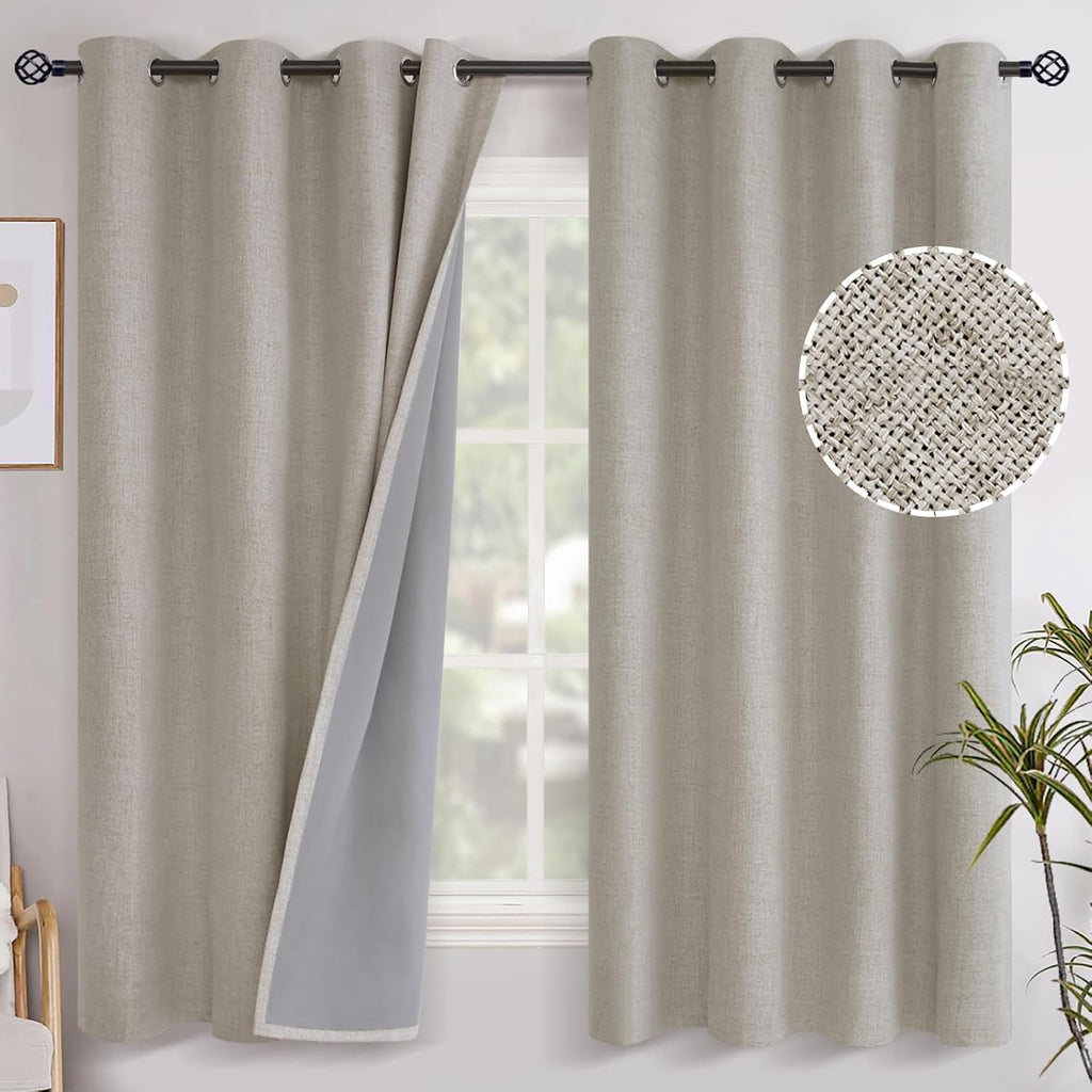 YoungsTex Camel Linen Blackout Curtains 63 Inch Length for Bedroom, Thermal Insulated Window Drapes with Grommet Room Darkening Privacy for…