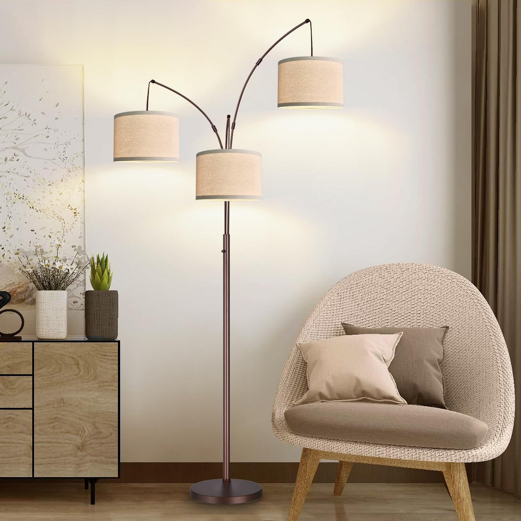 Dimmable Floor Lamp - 3 Lights Arc Floor Lamps for Living Room, 1000LM Modern Tall Standing Lamp With Beige Shades, Mid Century Tree…