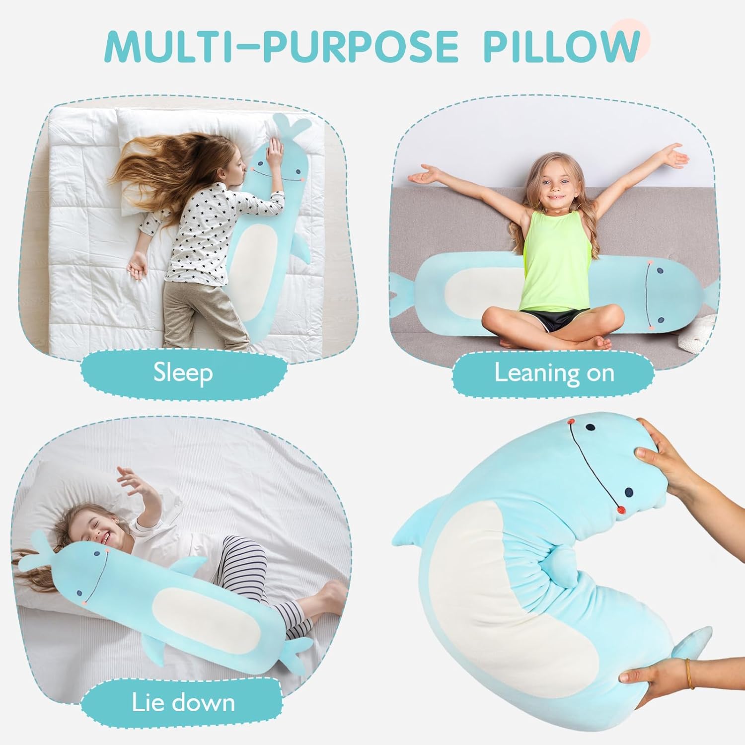 Tianmihou 36 inch Whale Stuffed Animals Long Pillow Toy, Cute Giant Large Big Jumbo Soft Whale Shark Squishy Animal Plushies Gift Kids…