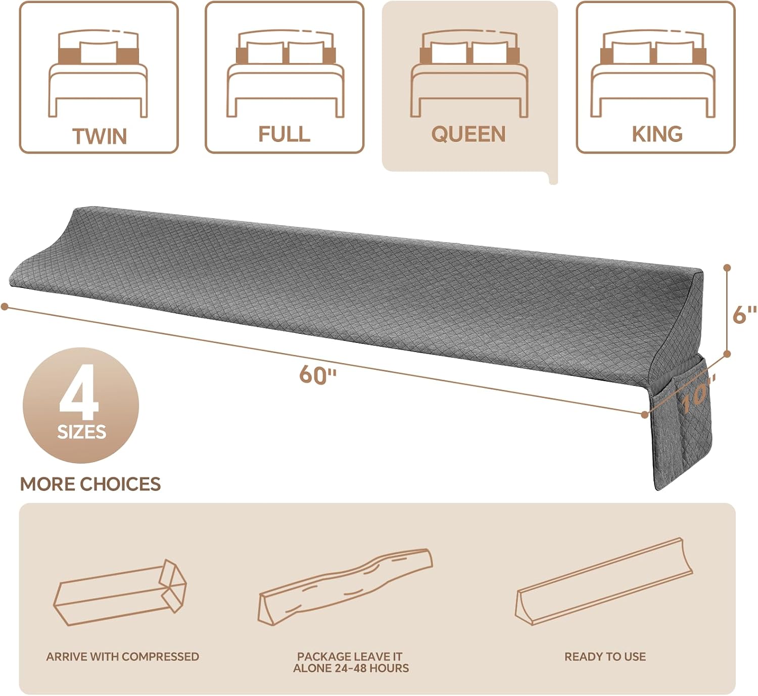 EUHAMS Queen Size Bed Wedge Pillow for Headboard Bed Gap Filller/Mattress Gap Filler (0-7") - Wedge Pillow Headboard Triangle Foam…