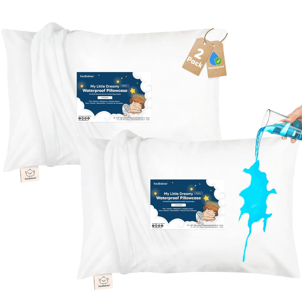 KeaBabies 13 x 18 Toddler Pillowcase, 2-Pack Waterproof - Soft Waterproof Toddler Pillow Protector Cover for Kids, Boys, Girls, Machine…