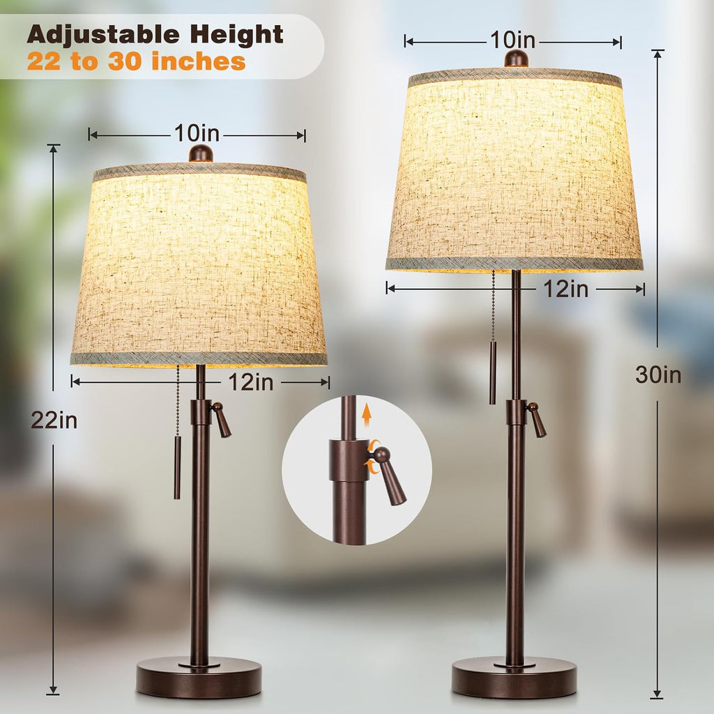 Table Lamps Set of 2, 22" to 30"Adjustable Height Bedside Lamps for Living Room 3 Color Temperatures Tall Nightstand Lamps Modern Brown…