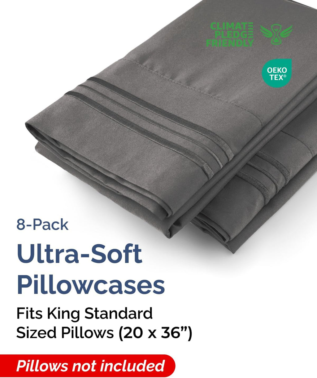 King Standard Pillow Cases Set of 8 - Ultra Soft Hotel Quality Pillowcase Covers - Comfy & Wrinkle Free - Shrink & Fade Resistant…
