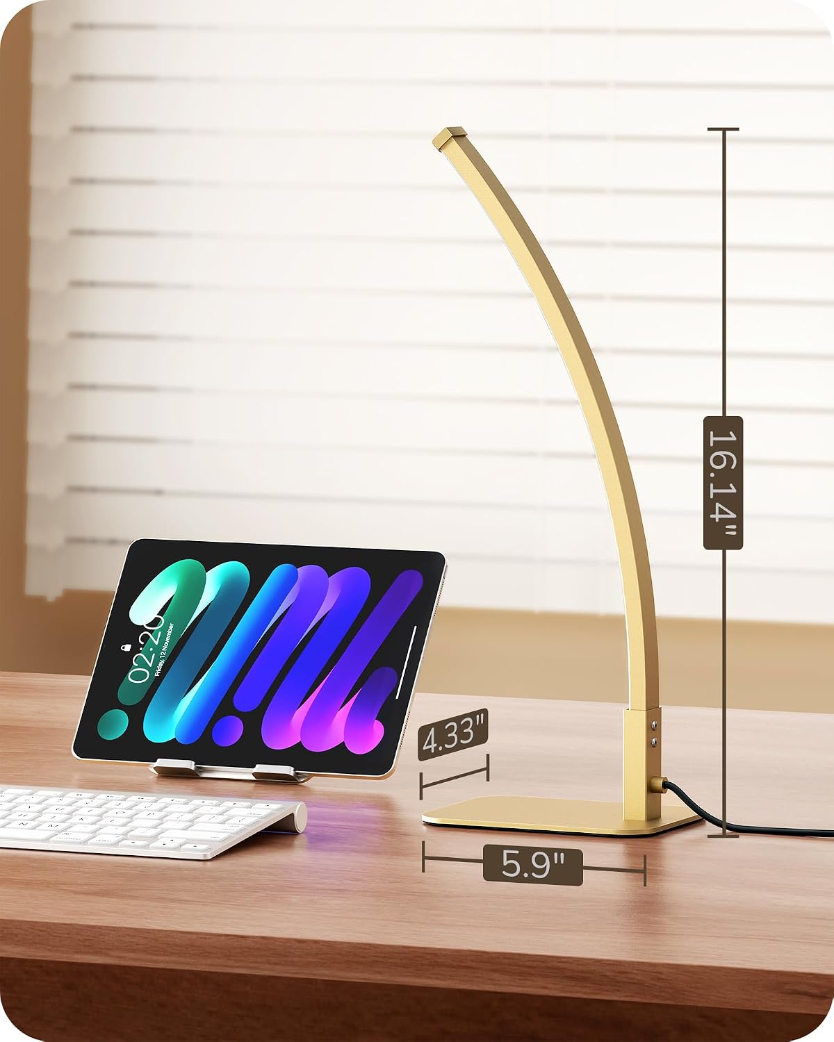 Edishine Curved LED Table Lamp, Modern Bedside Lamp with 3 Color Temperature & Stepless Dimming, Aluminum & Iron, Nightstand Lamp for Bedro…