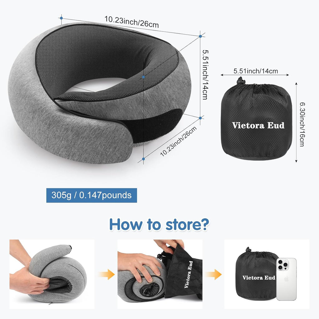 OrganizeItSimplifyYourSpac Travel Neck Pillow, Memory Foam Neck Support for Airplane, Car & Office, Breathable Portable Design with Eye Mas…