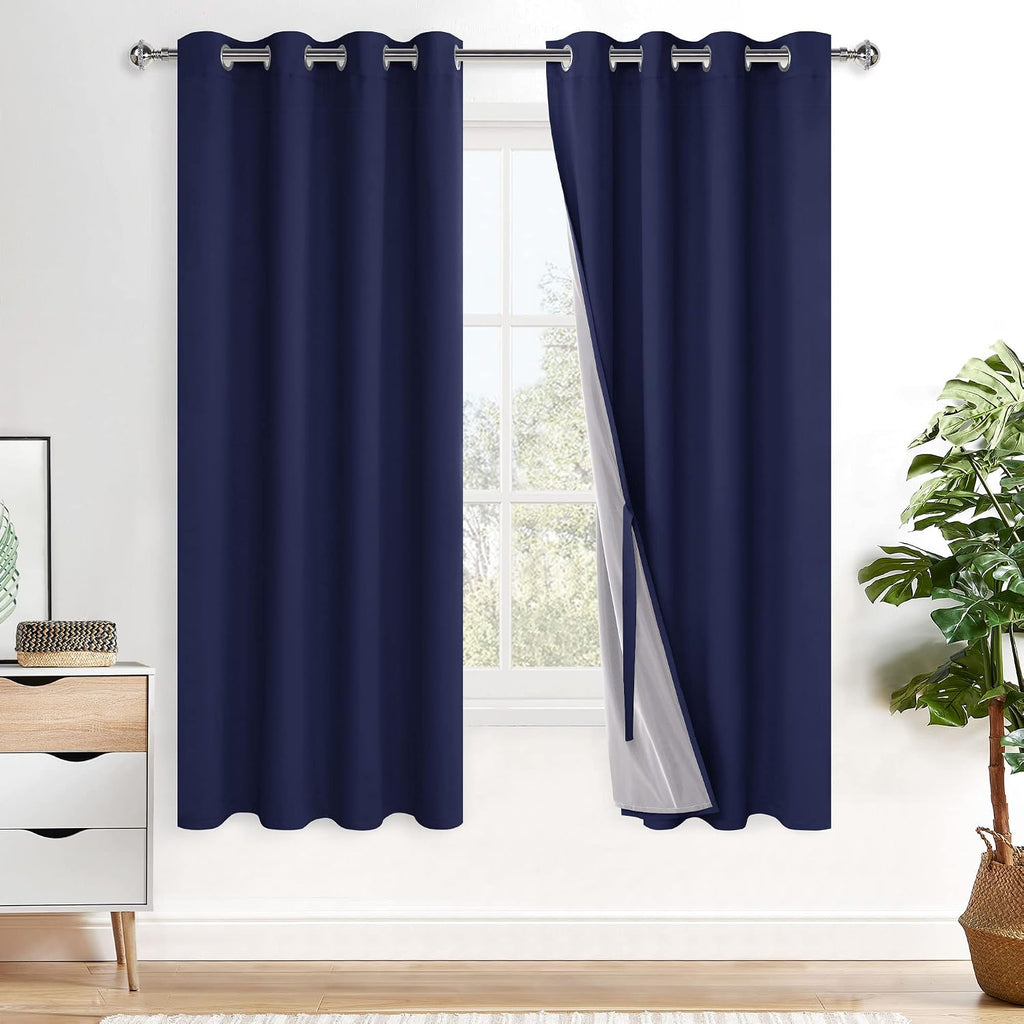 Xwzo Full Shading Blackout Curtains 72 Inches Length - Heat and Light Blocking Ring Top Window Drapes with Black Liner Backing for Bedroom…