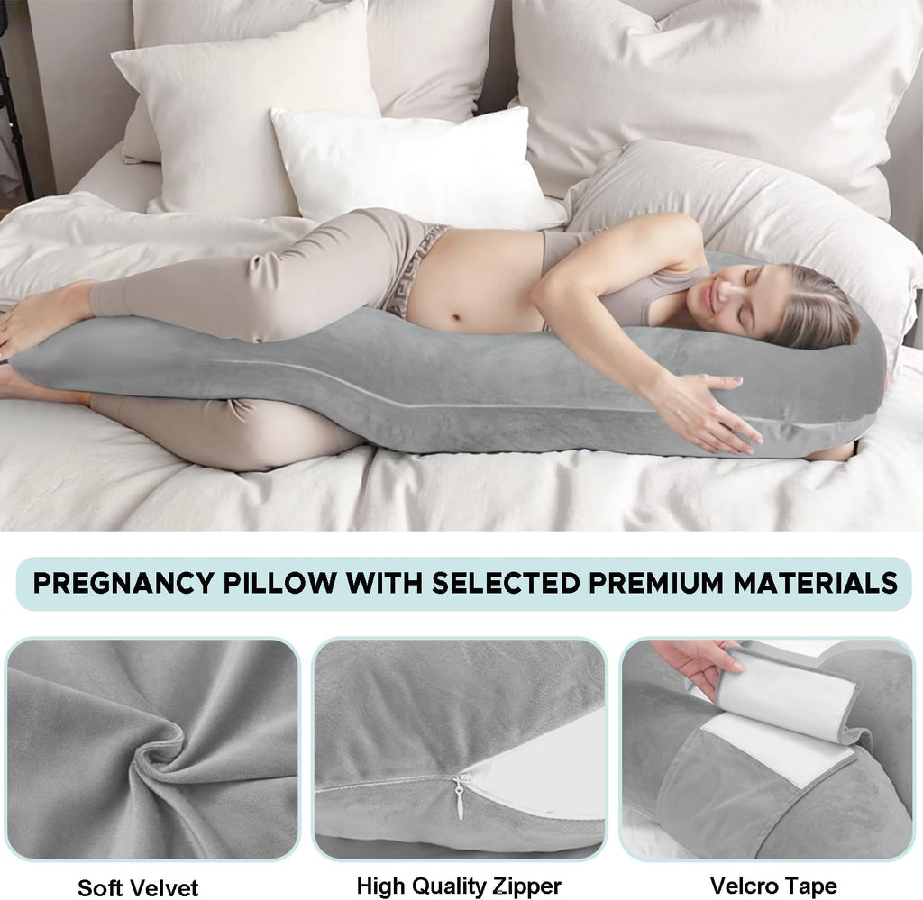 SchnauzerHome Pregnancy Pillows for Sleeping, E Shaped Maternity Pillow for Pregnant Women with Adjustable Wedge Pillow, 48 Inch Full Body…