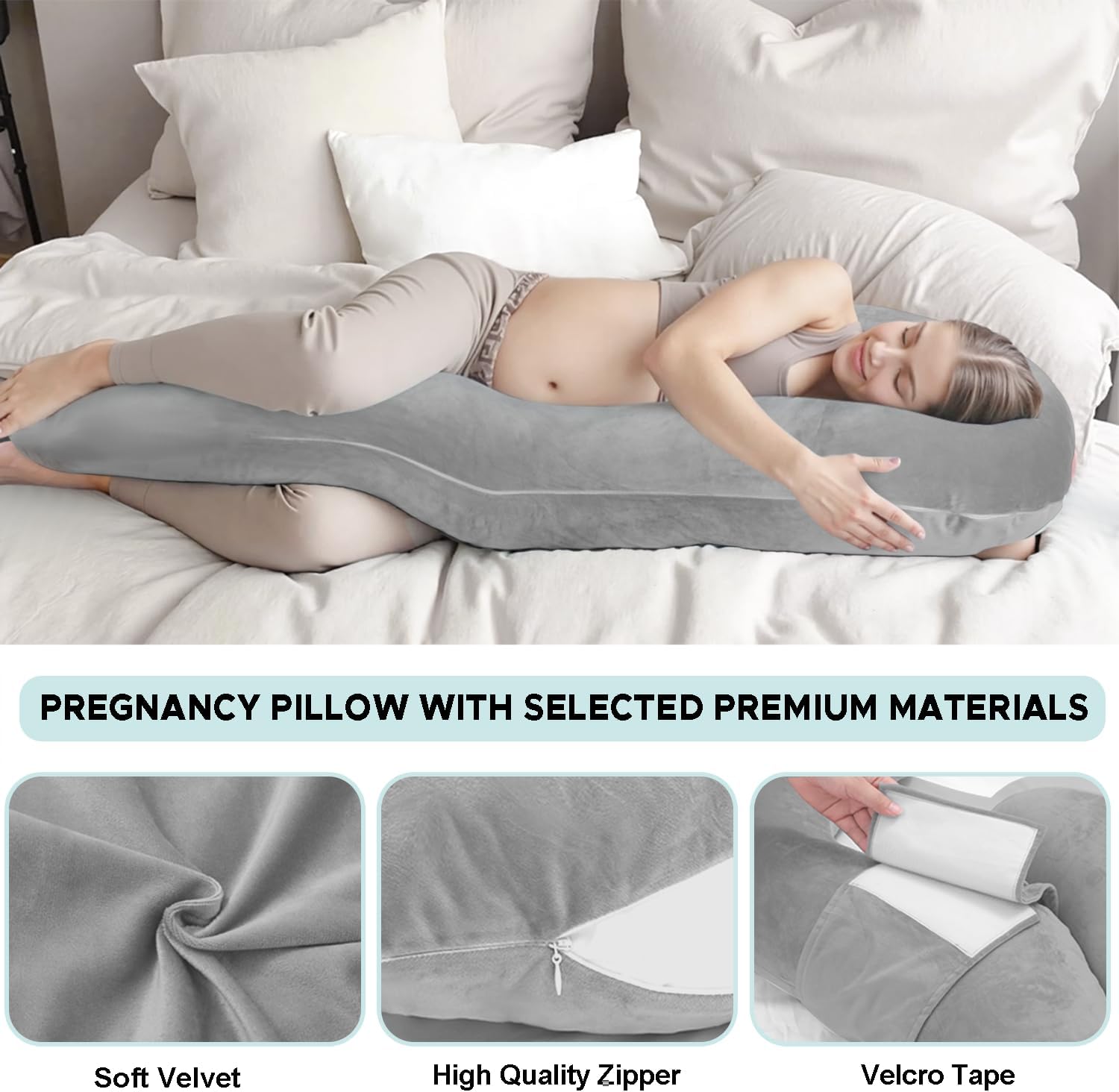 SchnauzerHome Pregnancy Pillows for Sleeping, E Shaped Maternity Pillow for Pregnant Women with Adjustable Wedge Pillow, 48 Inch Full Body…