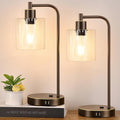 Industrial Touch Table Lamps Set of 2 - Bedside Lamps with 2 USB Ports & AC Outlet, 3-Way Dimmable Nightstand Desk Lamp for Bedroom…