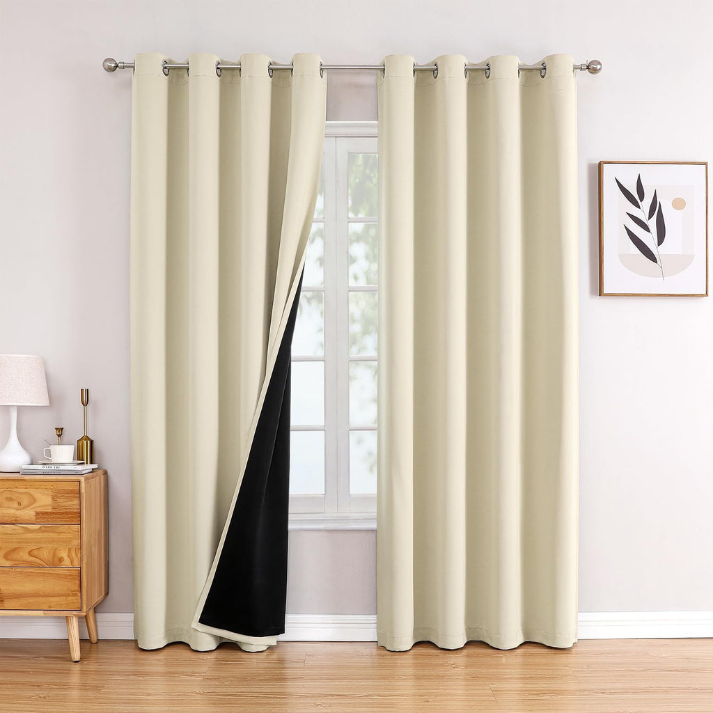 ChrisDowa 100% Blackout Curtains 80 inch Long for Bedroom with Black Liner, 2 Thick Layers Total Blackout Thermal Insulated Grommet Window…